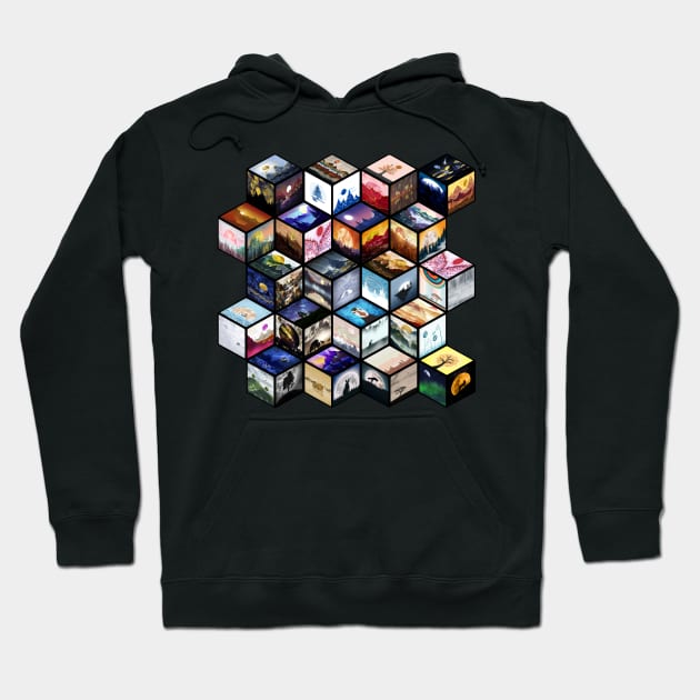 Cube pattern with a selection of my best illustrations Hoodie by cesartorresart